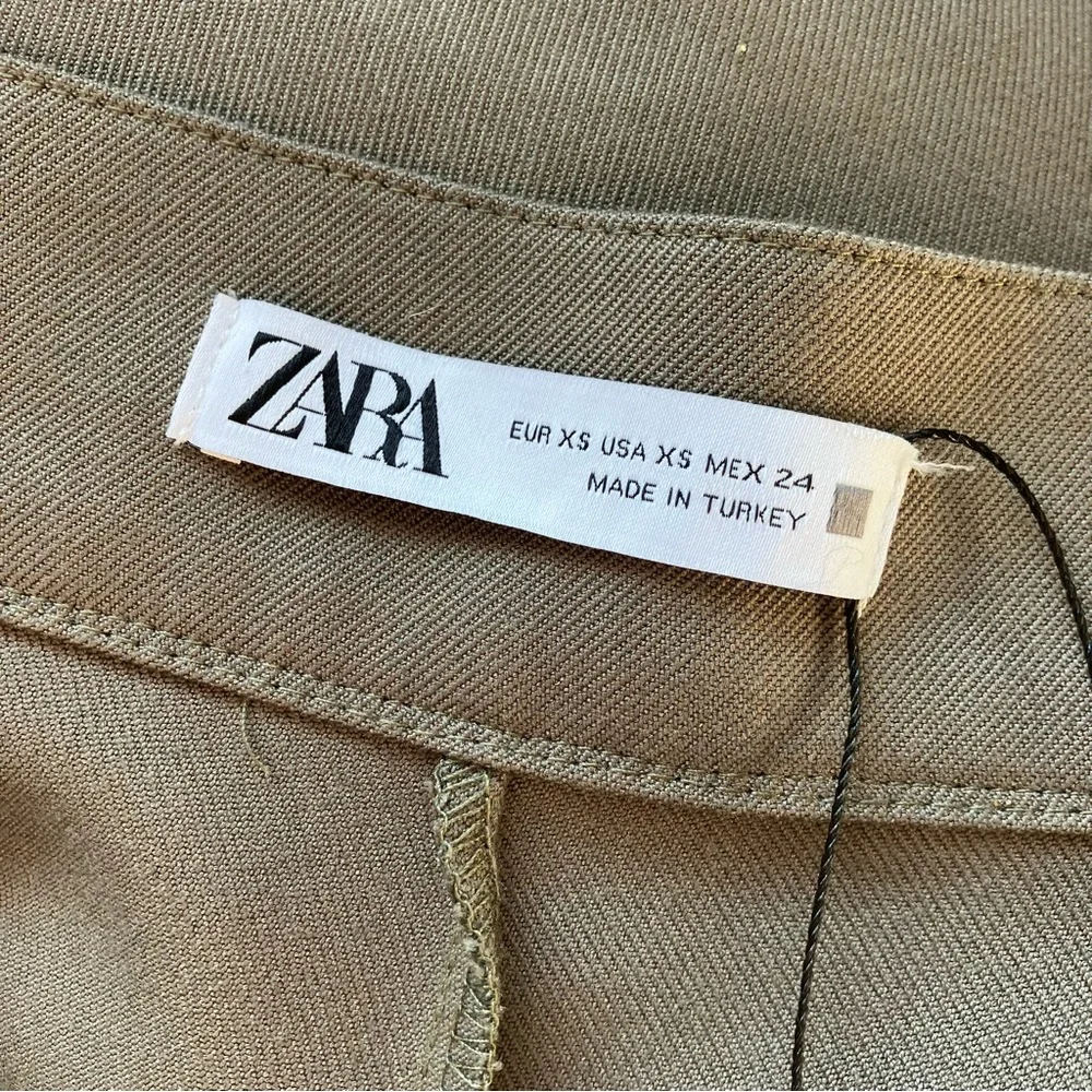 Zara Army Green Cropped Wide Leg Cargo Pant Trousers size XS